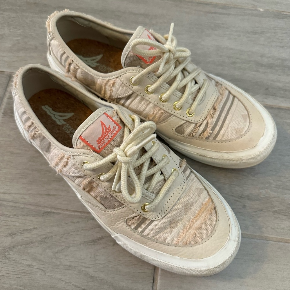 Sperry Tan and Cream Sneakers with Mixed Material Upper
